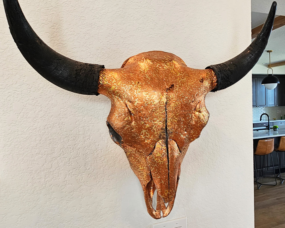 Buffalo Skull – Gilded Orange Variegated Gold Leaf Skull