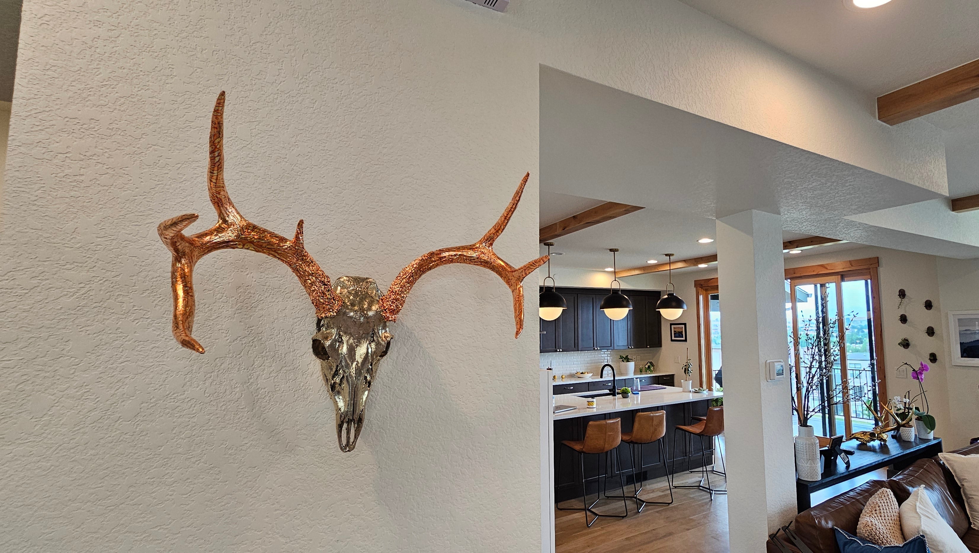 Deer Skull - Pewter and Variegated Leaf Gilded Skull