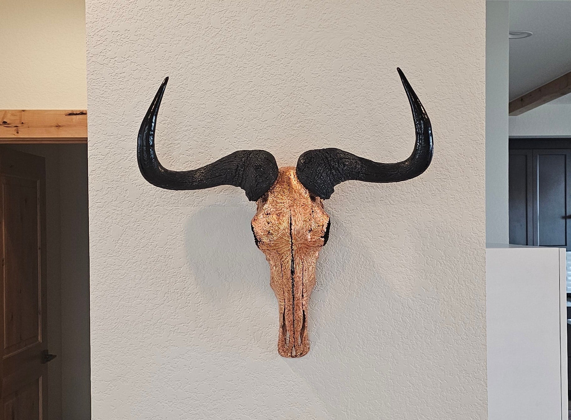 Orange Sunburst Variegated Gold Leaf Gilded Wildebeest Skull