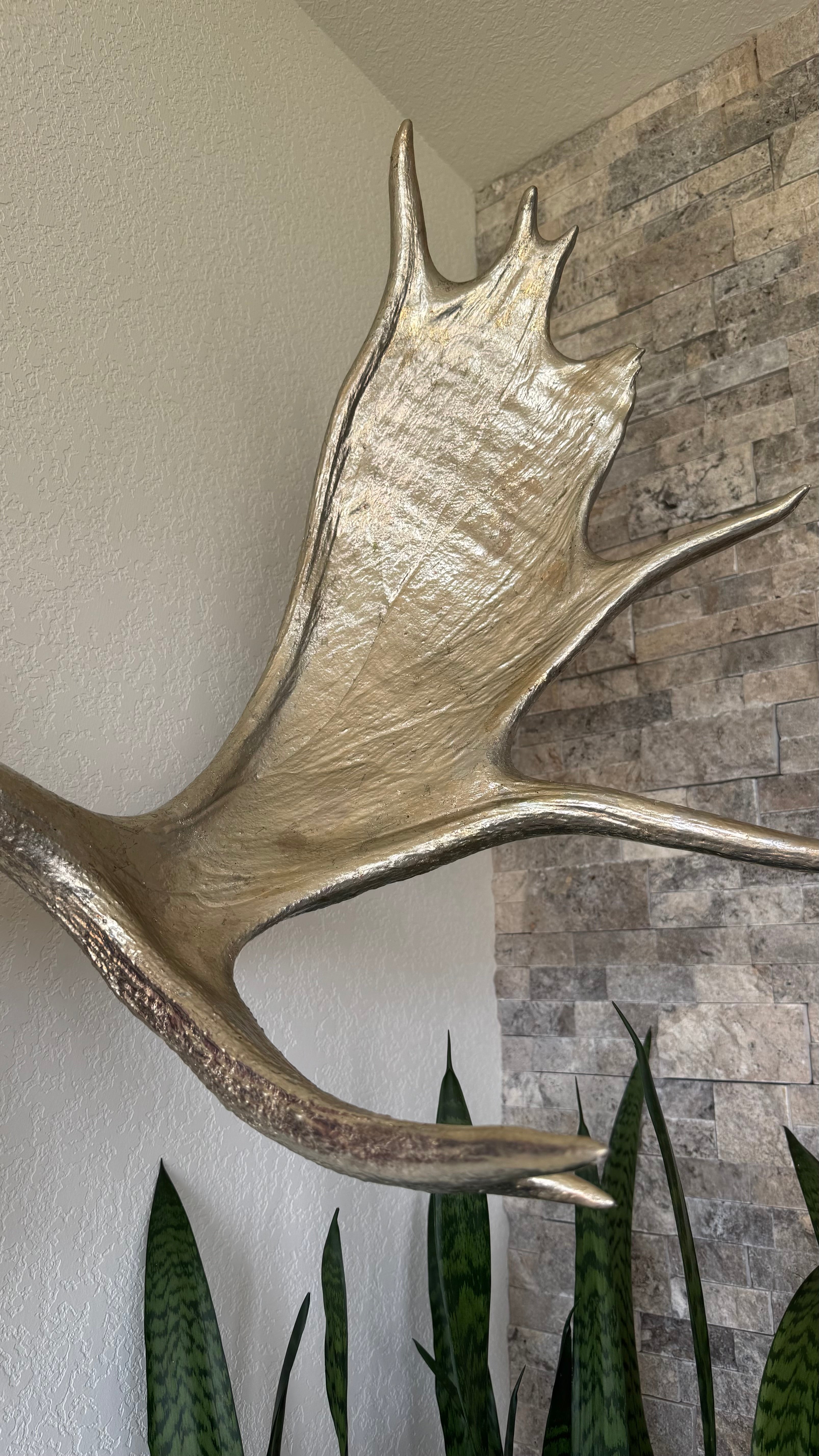 Moose Skull - Gilded Japanese Bronze Colored Silver Leaf with Gilded Pewter Leaf Horns