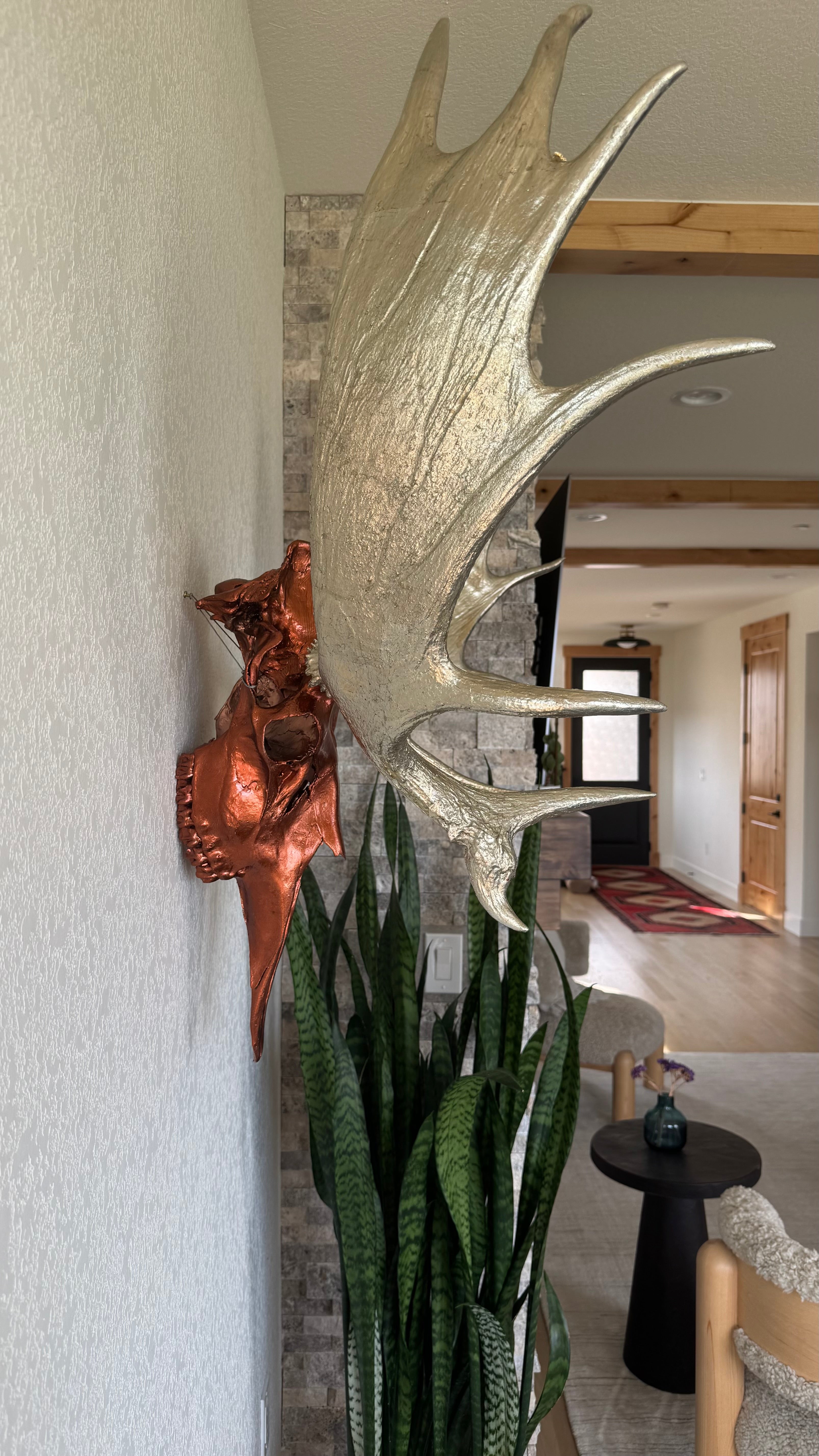Moose Skull - Gilded Japanese Bronze Colored Silver Leaf with Gilded Pewter Leaf Horns