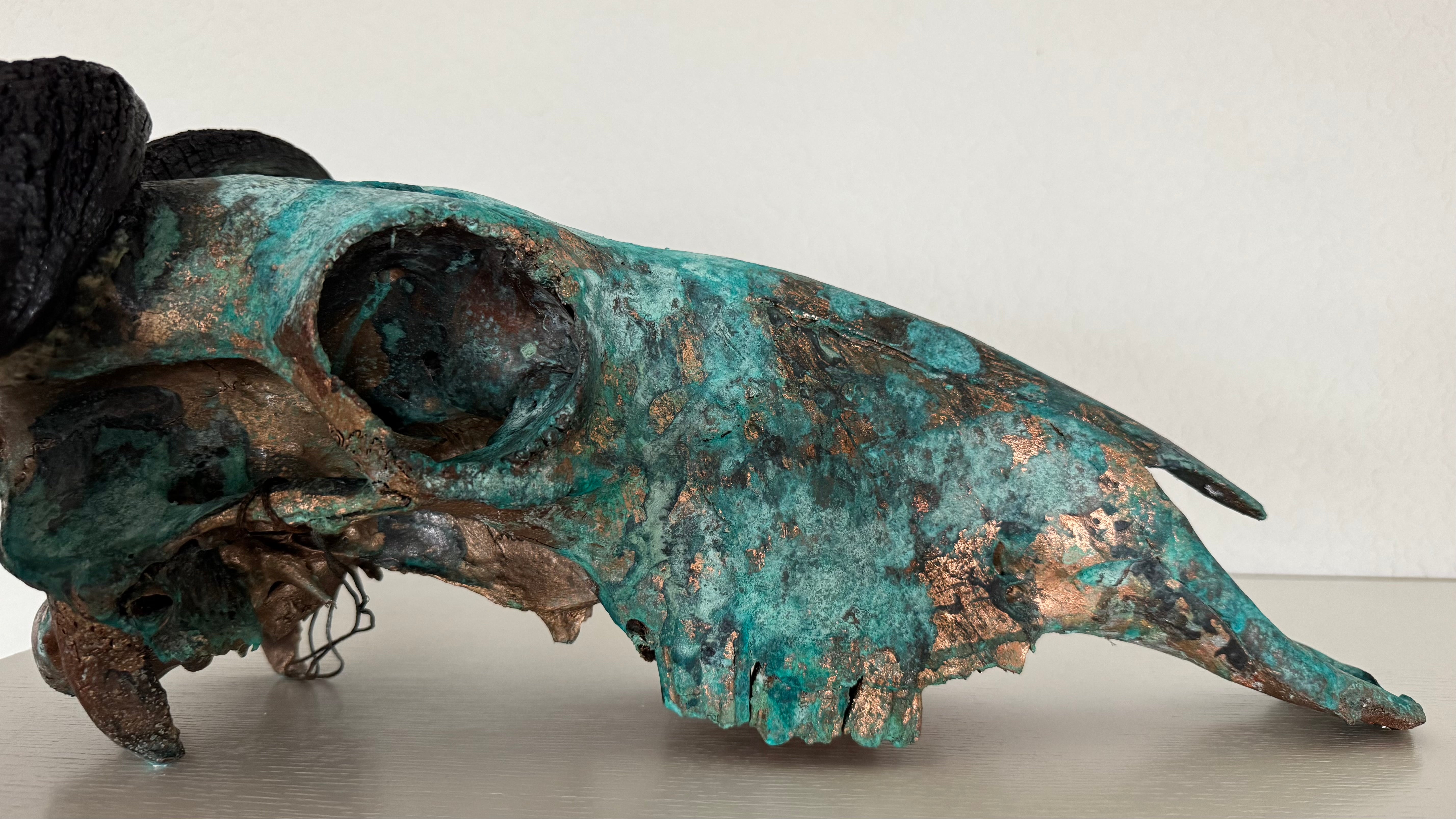 Wildebeest Skull - Copper Leaf Gilded & Patinated Skull