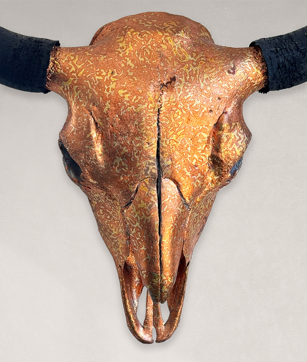 Buffalo Skull – Gilded Orange Variegated Gold Leaf Skull