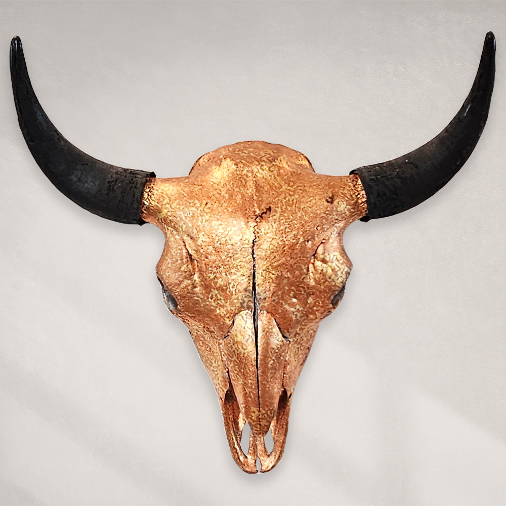 Buffalo Skull – Gilded Orange Variegated Gold Leaf Skull