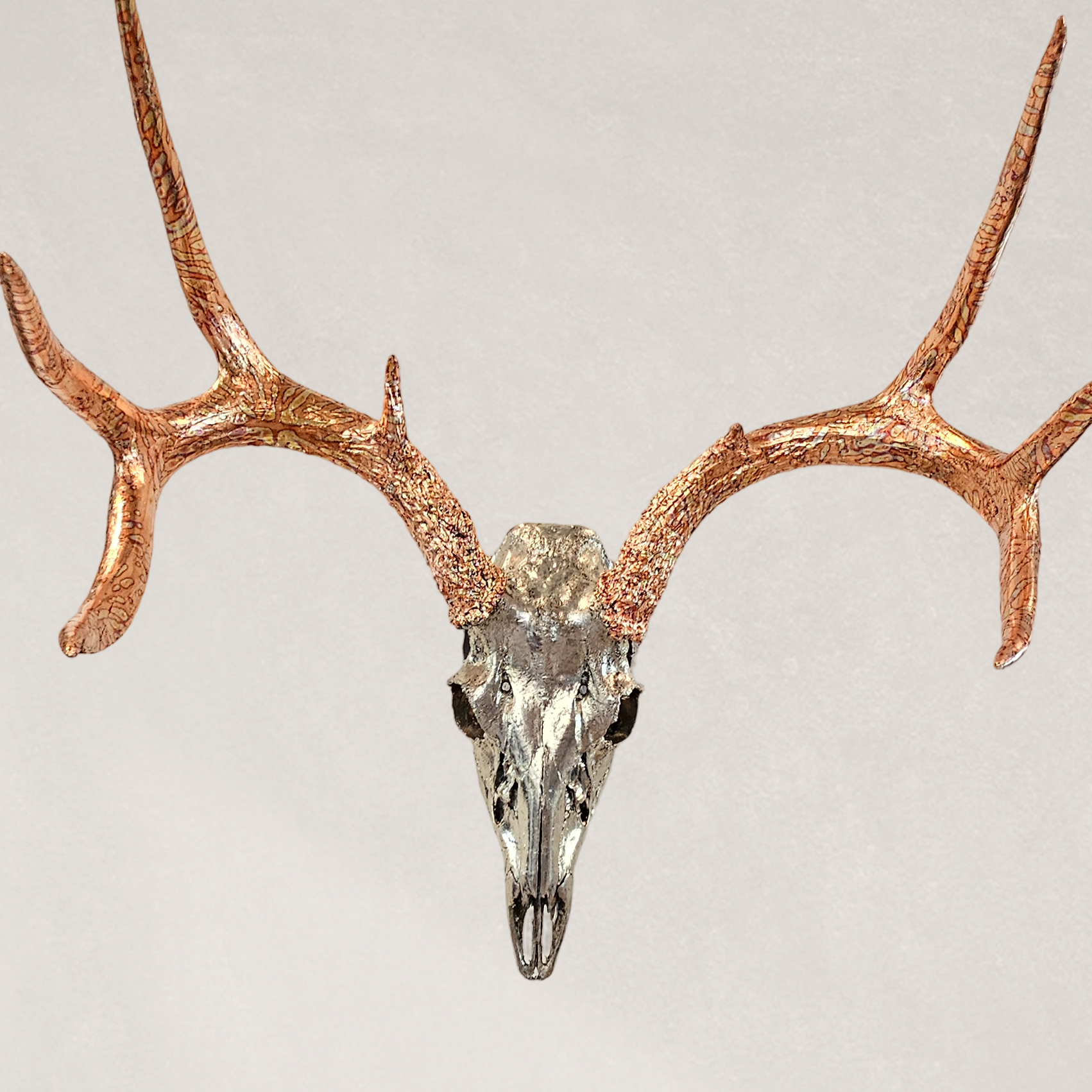Deer Skull - Pewter and Variegated Leaf Gilded Skull