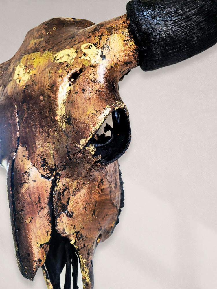 Buffalo Skull – Bronze Leaf Gilded Skull