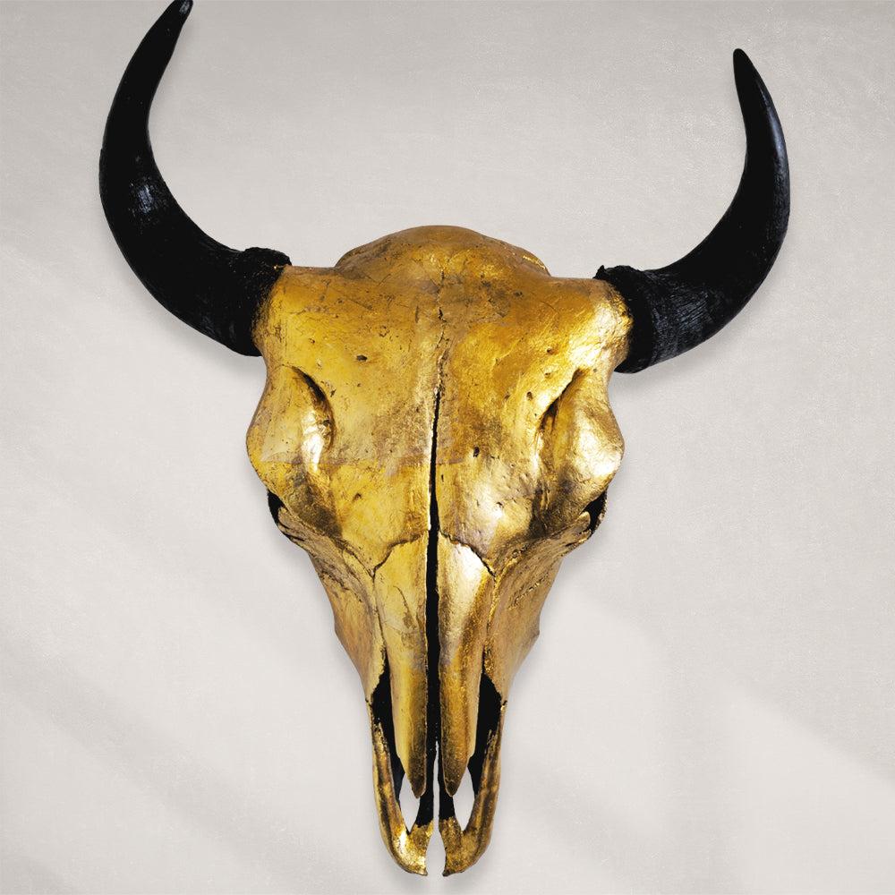 Buffalo Skull – Sunburst Celestial Variegated Gold Leaf Gilded Skull