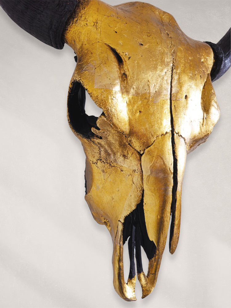 Buffalo Skull – Sunburst Celestial Variegated Gold Leaf Gilded Skull