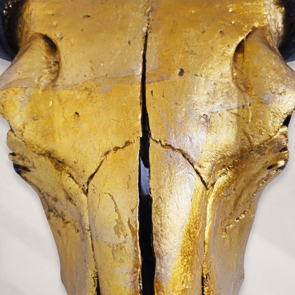 Buffalo Skull – Sunburst Celestial Variegated Gold Leaf Gilded Skull