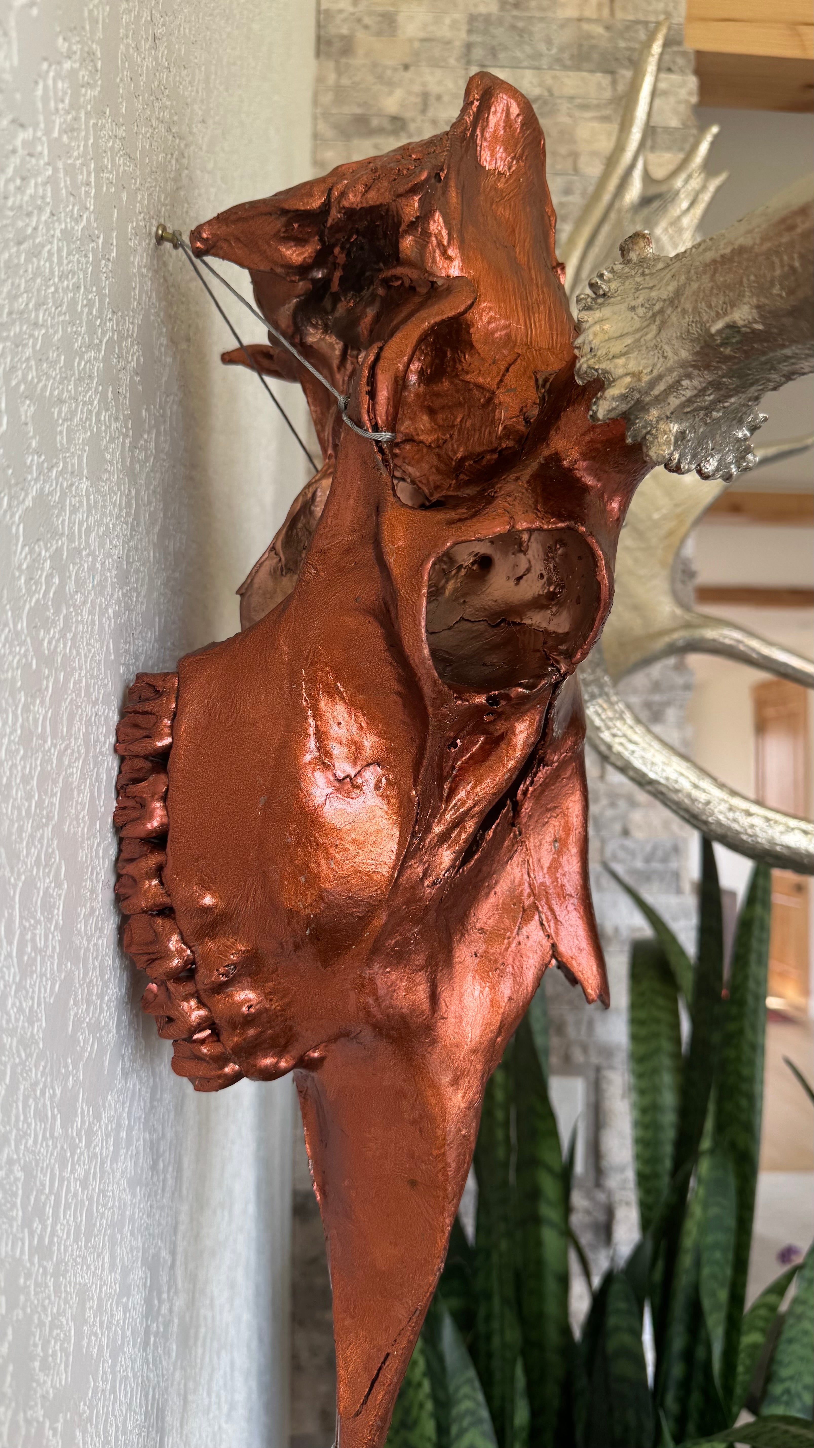 Moose Skull - Gilded Japanese Bronze Colored Silver Leaf with Gilded Pewter Leaf Horns