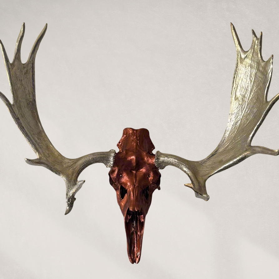 Moose Skull - Gilded Japanese Bronze Colored Silver Leaf with Gilded Pewter Leaf Horns
