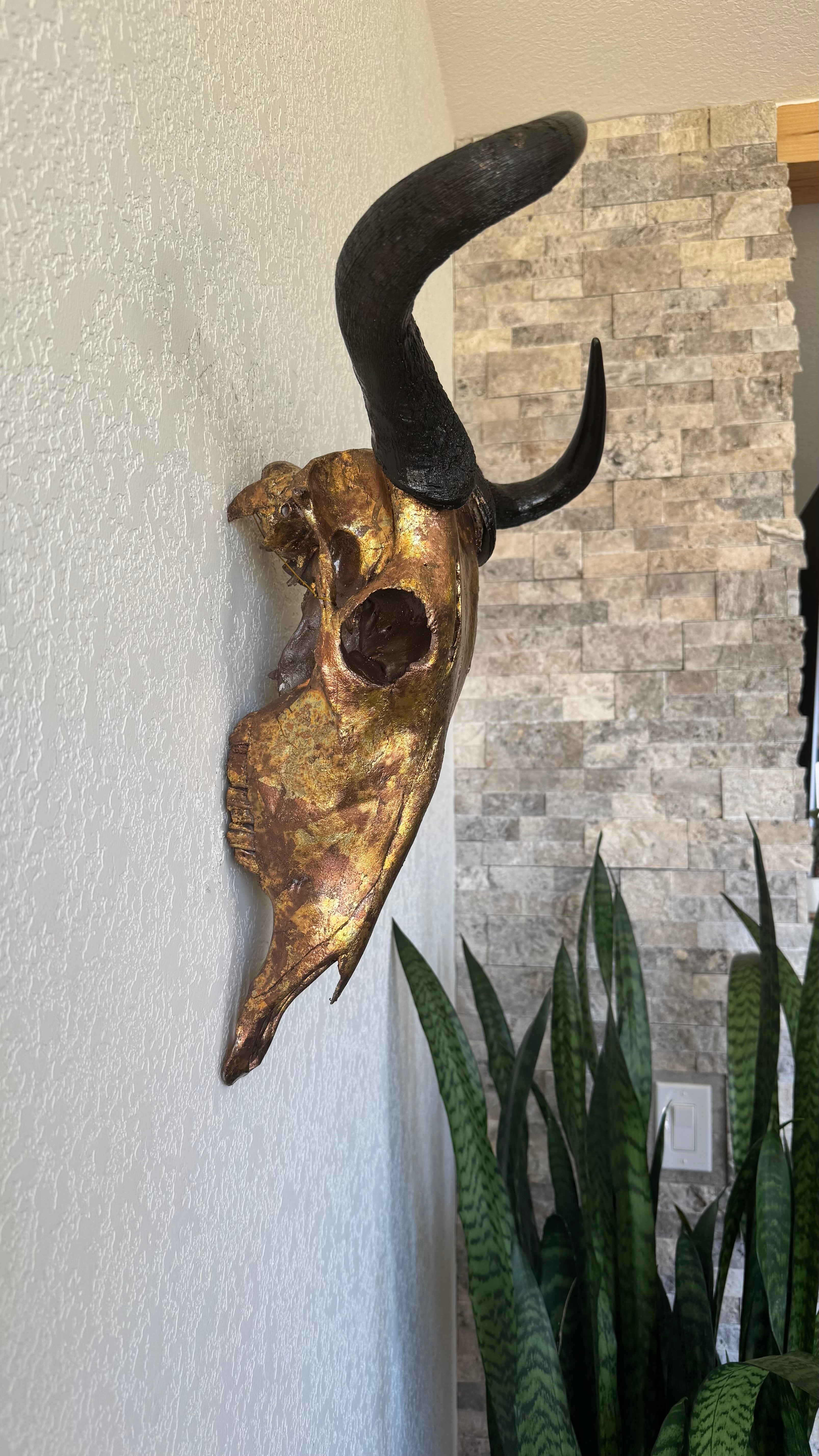 Wildebeest Skull- Antique Bronze Gilded Skull