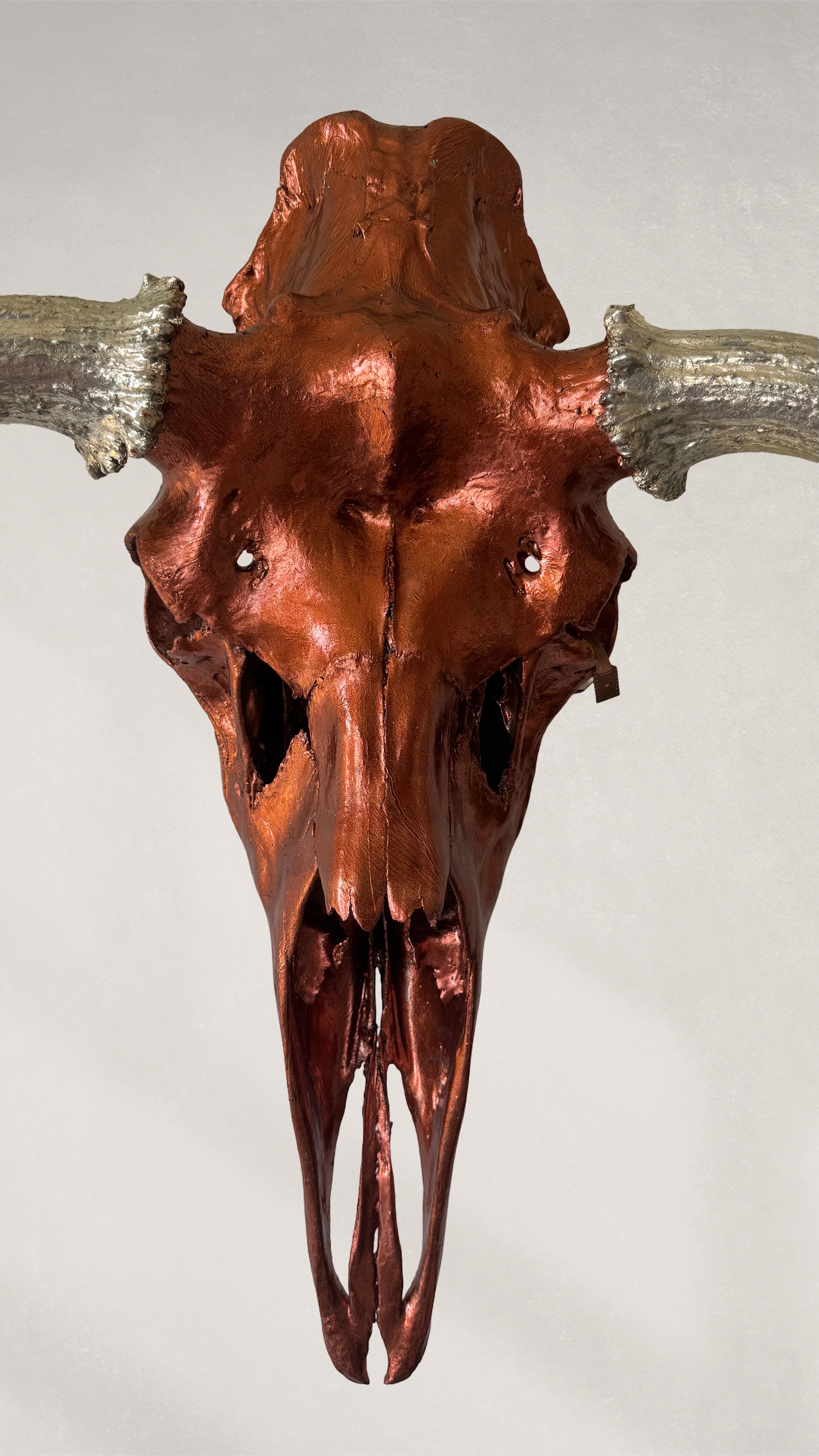 Moose Skull - Gilded Japanese Bronze Colored Silver Leaf with Gilded Pewter Leaf Horns